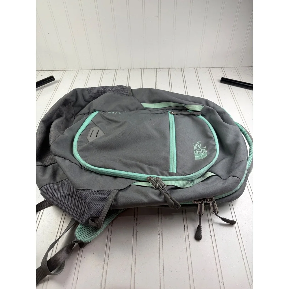 The North Face Pivoter Gray Mint Green Laptop School Backpack Bag